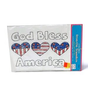 God Bless America Red White and Blue Vintage 1991‎ Iron On Transfer